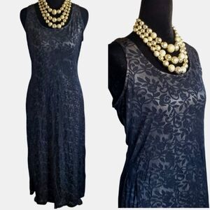 VTG Express 90s Sheer Maxi Dress Floral Burnout Size M Goth Fairy Grunge Vamp